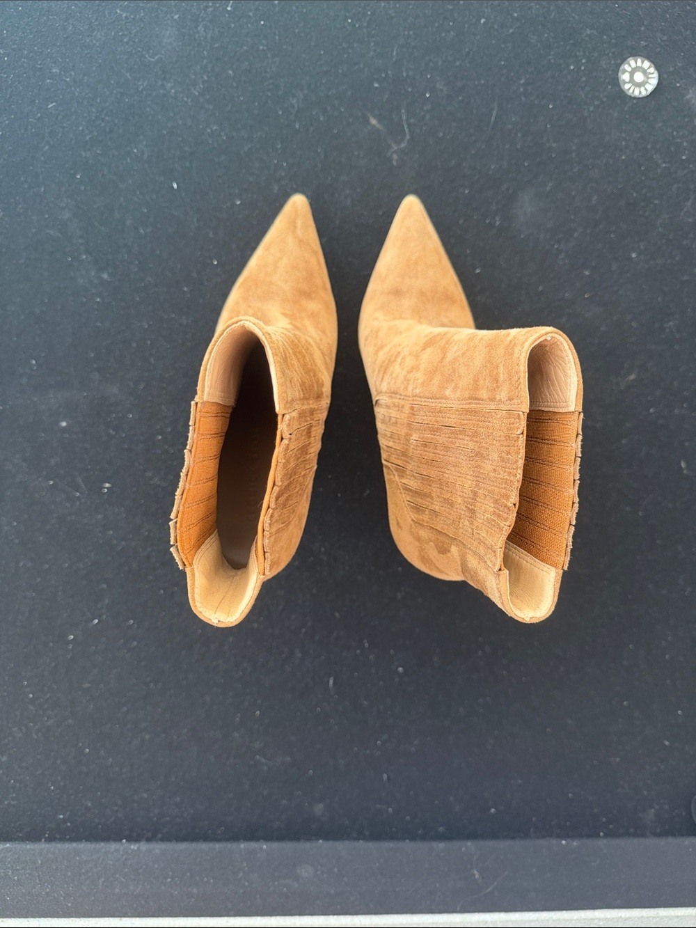 Veronica Beard Cognac Suede Pointed-Toe Stiletto Ankle Boots - Picture 3 of 6